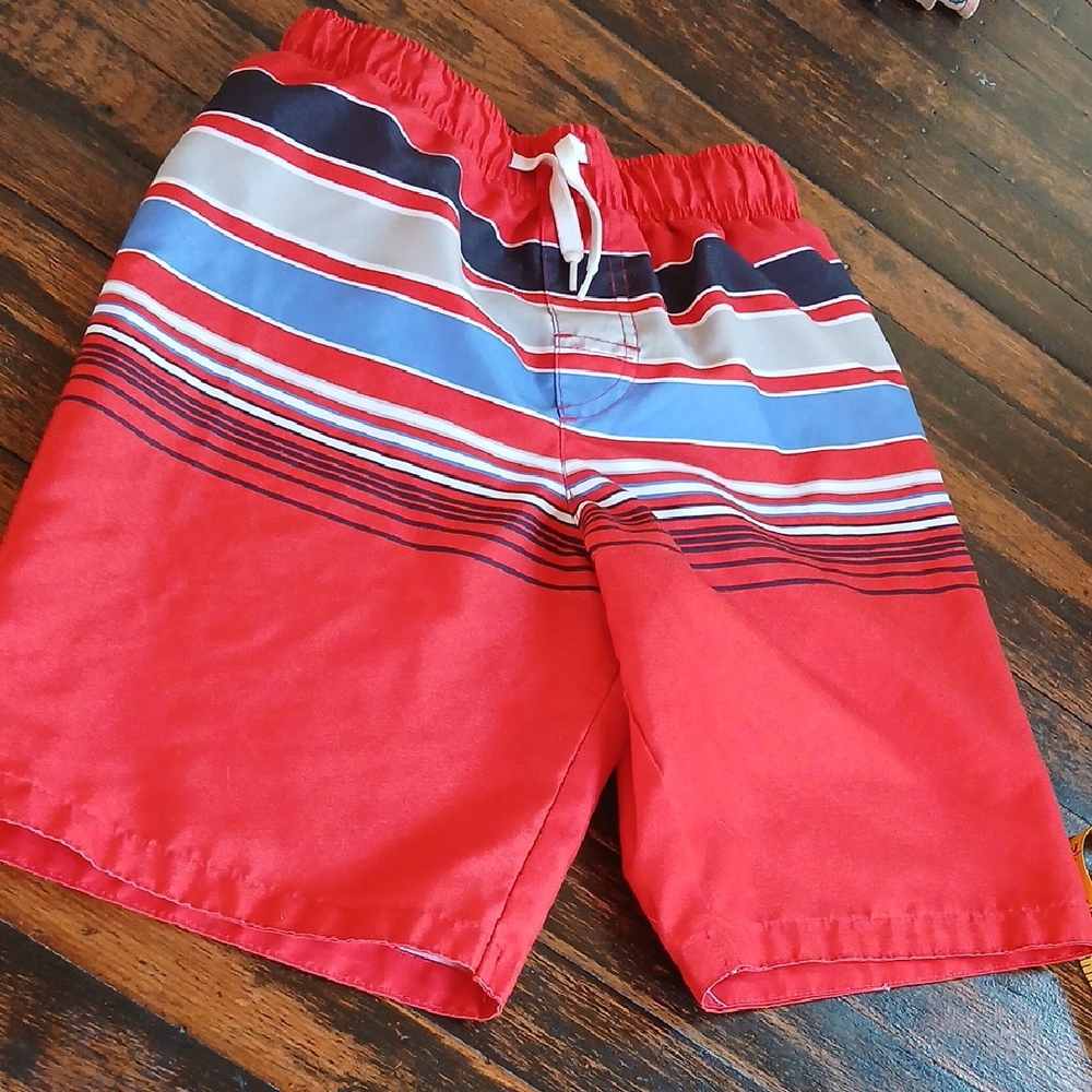Kids Striped Red and Blue Swim Shorts